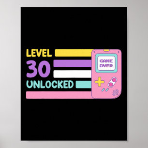 Level 30 Unlocked Video Player 30 Years Bday Retro Poster