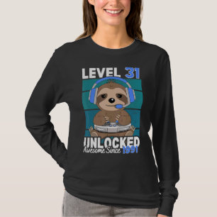 Level 31 Unlocked Sloth Video Gamer 31st Birthday T-Shirt