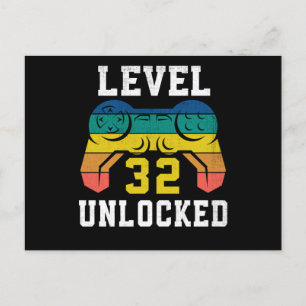 Level 32 Unlocked, 32nd Gamer Birthday Distressed Postcard