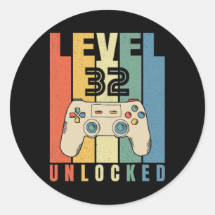 Level 32 Unlocked Gamer 32th Birthday Decorations Classic Round Sticker