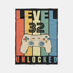 Level 32 Unlocked Gamer 32th Birthday Decorations Fleece Blanket