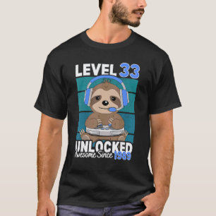 Level 33 Unlocked Sloth Video Gamer 33rd Birthday T-Shirt