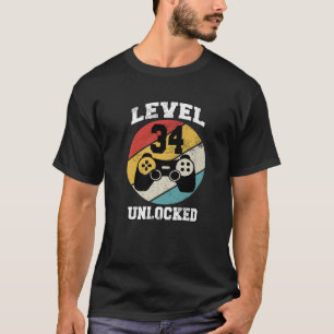 Level 34 Unlocked 34 Years Old Retro 80S 34Th Birt T-Shirt