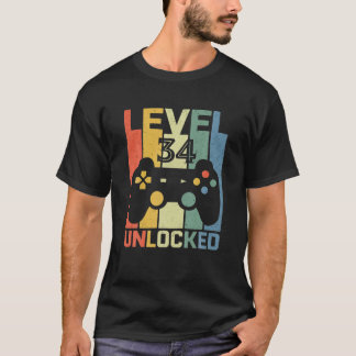 Level 34 Unlocked 34 Years Old Video Gamer 34Th Bi T-Shirt