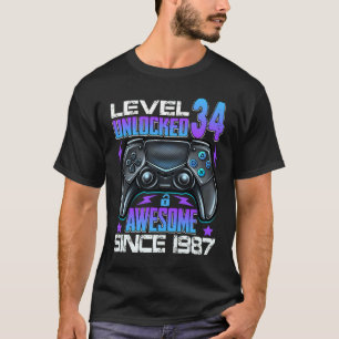 Level 34 Unlocked Awesome Since 1987 34th Birthday T-Shirt