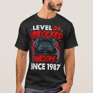 Level 34 Unlocked Awesome Since 1987 34th Birthday T-Shirt