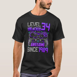 Level 34 Unlocked Awesome Since 1989 34th Birthday T-Shirt