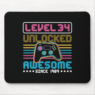 Level 34 unlocked awesome since 1989 Gaming Birthd Mouse Mat