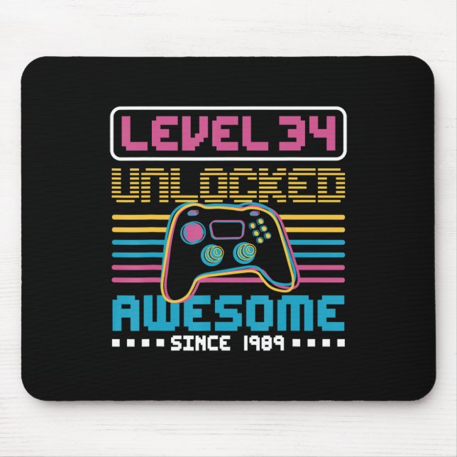Level 34 unlocked awesome since 1989 Gaming Birthd Mouse Mat (Front)