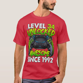 Level 34 Unlocked Awesome Since 1992 34th Birthday T-Shirt