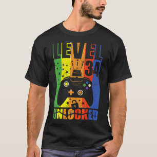 Level 34 Unlocked Birthday Level Up 34th Birthday T-Shirt