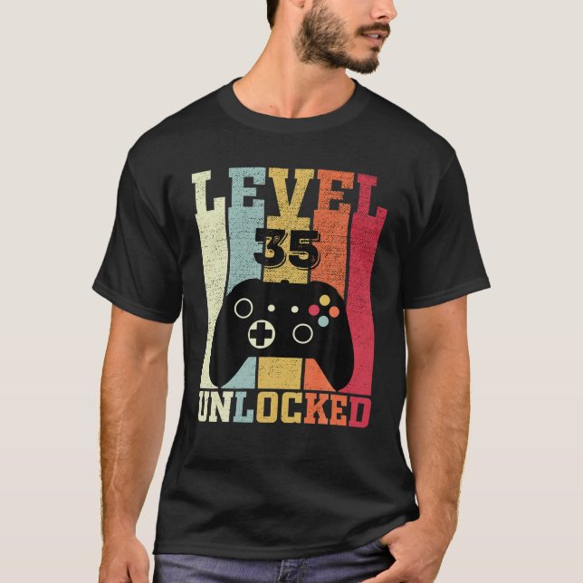 Level 35 Unlocked Funny Video Gamer 35th Birthday T-Shirt (Front)