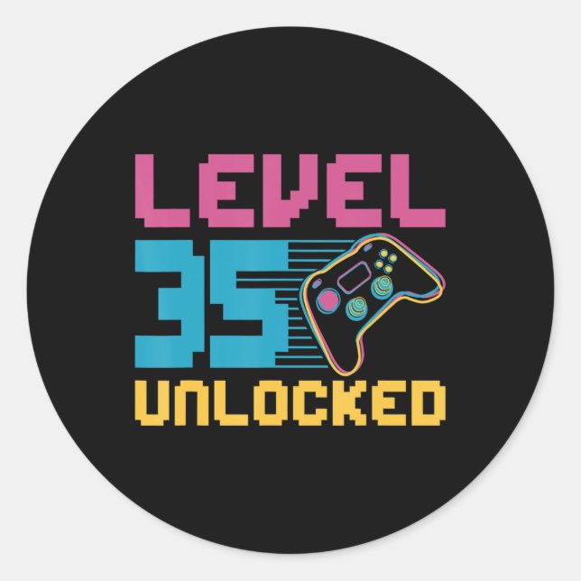 Level 35 unlocked Gaming Birthday  Classic Round Sticker (Front)