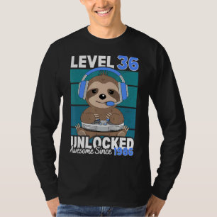 Level 36 Unlocked Sloth Video Gamer 36th Birthday T-Shirt