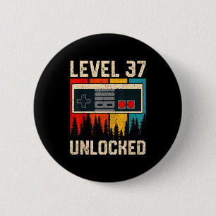 Level 37 Unlocked Video Game Controller Birthday M 6 Cm Round Badge
