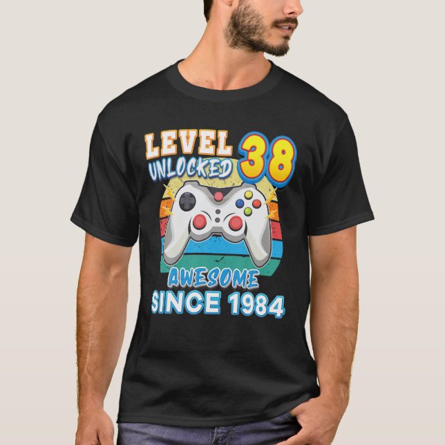 Level 38 Unlocked Awesome Since 1984 Happy 38Th Bi T-Shirt (Front)