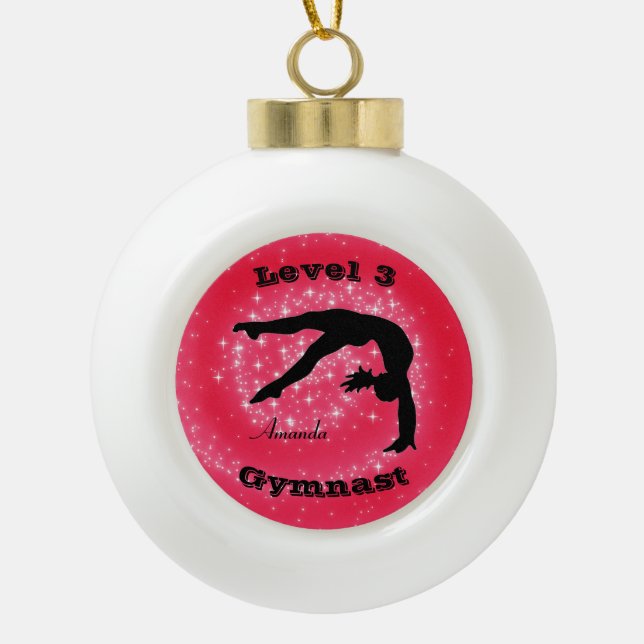 Level 3 Gymnast (Any level #) Ceramic Ball Christmas Ornament (Front)