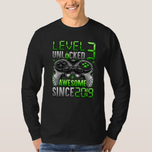 Level 3 Unlocked Awesome Since 2019 3rd Birthday T-Shirt