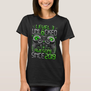 Level 3 Unlocked Awesome Since 2019 3rd Birthday T-Shirt