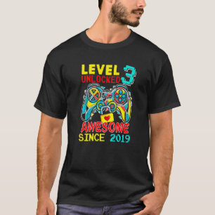 Level 3 Unlocked Awesome Since 2019  3rd Birthday  T-Shirt