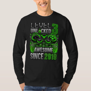 Level 3 Unlocked Awesome Since 2019 3rd Birthday T-Shirt