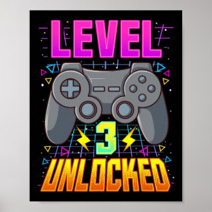 Level 3 Unlocked Shirt Video Game Boys 3rd Birthda Poster