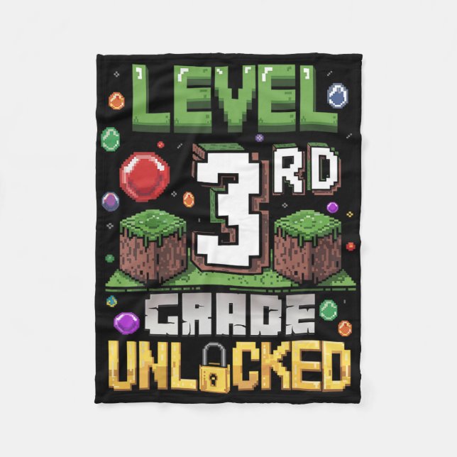 Level 3rd Grade Unlocked Video Game First Day Back Fleece Blanket (Front)
