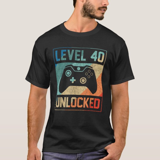 Level 40 Unlocked 40th Video Gamer 40th Birthday M T-Shirt (Front)