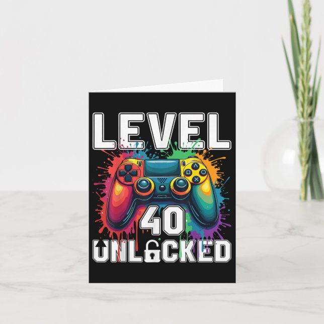 Level 40 Unlocked Funny Video Game Theme 40th Birt Card (Front)