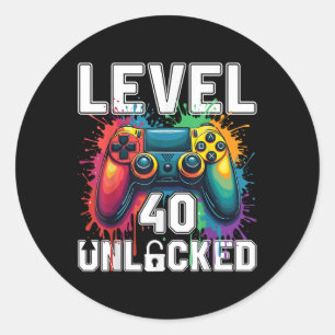 Level 40 Unlocked Funny Video Game Theme 40th Birt Classic Round Sticker