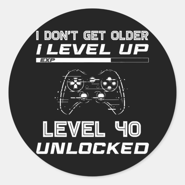 Level 40 Unlocked Gamer 40th Birthday Decorations Classic Round Sticker (Front)