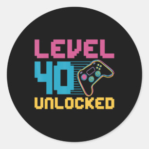Level 40 unlocked Gaming Birthday  Classic Round Sticker