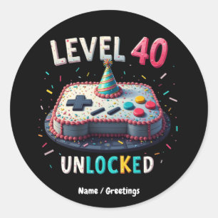 Level 40 Unlocked Gaming Style 40th Birthday Classic Round Sticker