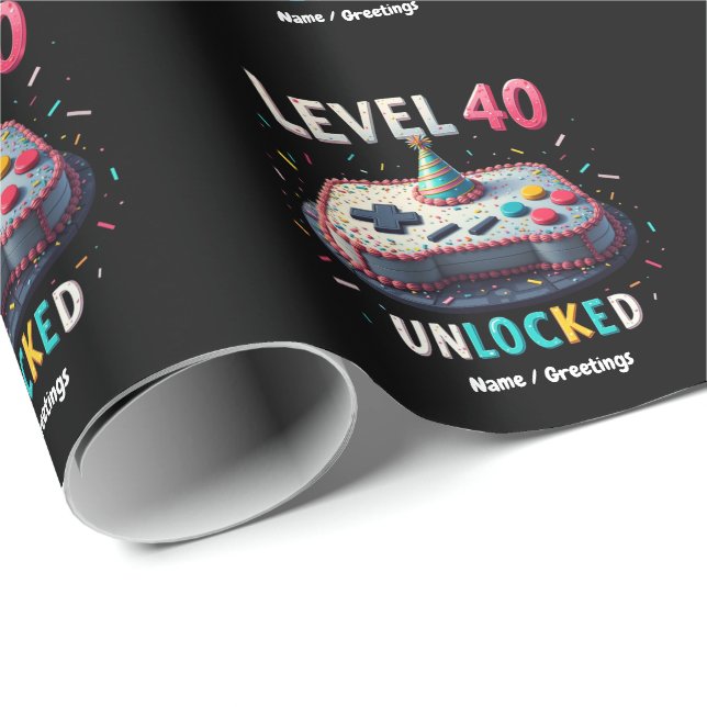 Level 40 Unlocked Gaming Style 40th Birthday Wrapping Paper (Roll Corner)