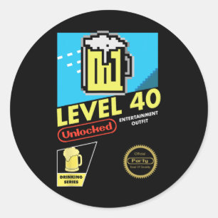 Level 40 Unlocked Video Game 40th Birthday  Classic Round Sticker