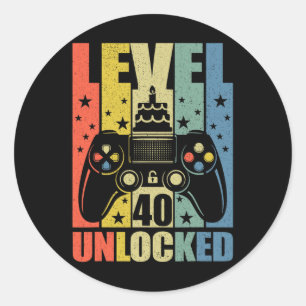 Level 40 Unlocked Video Game 40th Birthday Gamer B Classic Round Sticker