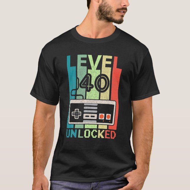 Level 40 Unlocked Video Gamer 40th Birthday 1983 T-Shirt (Front)