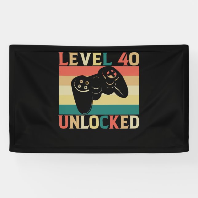 Level 40 Unlocked Video Gamer 40th Birthday Banner (Horizontal)