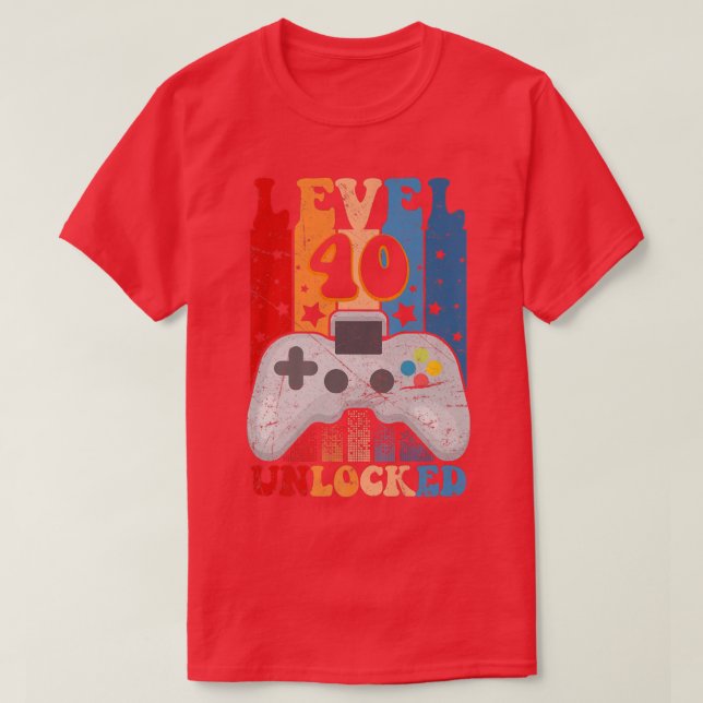Level 40 Unlocked  Video Gamer 40th Birthday Gifts T-Shirt (Design Front)