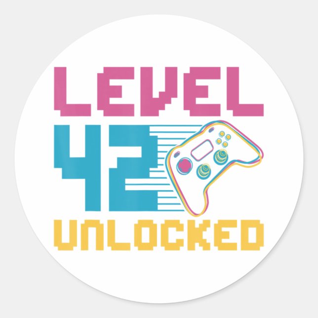 Level 42 unlocked Gaming Birthday  Classic Round Sticker (Front)
