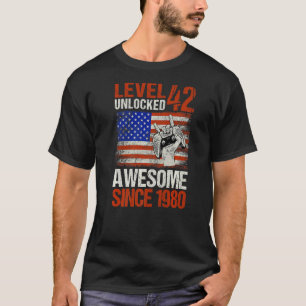 Level 42 Unlocked Since 1980 Usa Flag 42nd Birthda T-Shirt