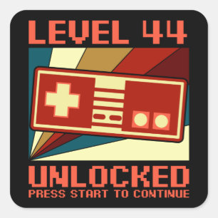 LEVEL 44 UNLOCKED 44 Birthday Gift Gamer Square Sticker