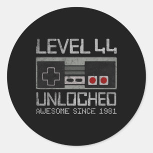 Level 44 Unlocked 44th Birthday 44 Year Old Video Classic Round Sticker