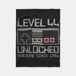 Level 44 Unlocked 44th Birthday 44 Year Old Video Fleece Blanket