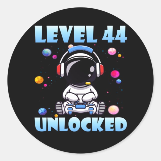Level 44 Unlocked Video Game 44th Birthday PC Gami Classic Round Sticker (Front)