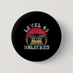 Level 45 unlocked retro 45th birthday video gamer 6 cm round badge
