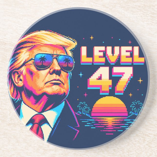 Level 47 Neon Arcade Round Sandstone Coaster (Front)