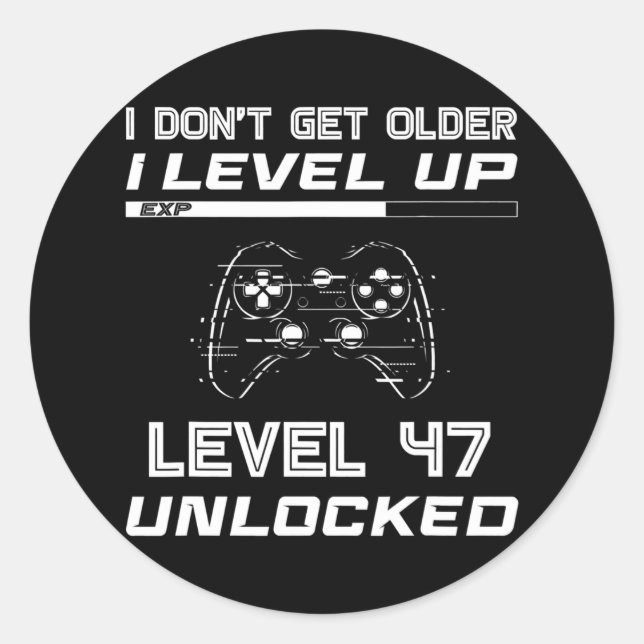 Level 47 Unlocked Gamer 47th Birthday Decorations Classic Round Sticker (Front)