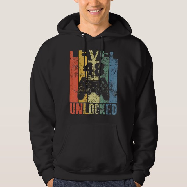 Level 48 Unlocked 48th Birthday  For Video Gamers Hoodie (Front)