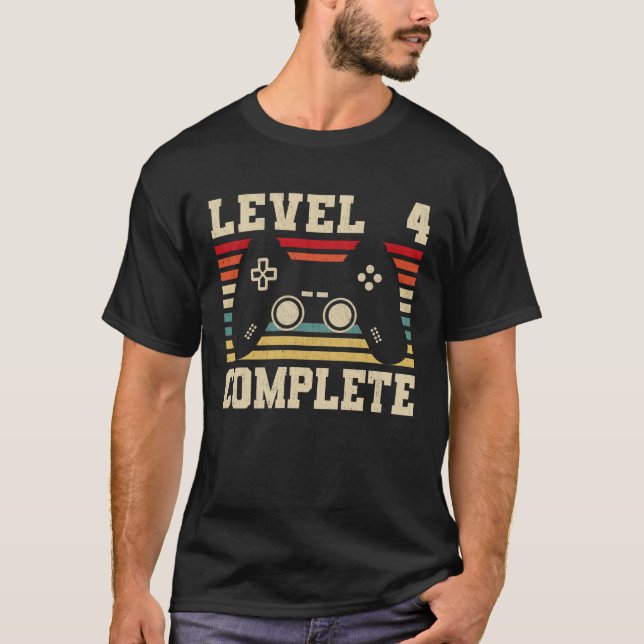 Level 4 Complete 4th Anniversary Video Gamer T-Shirt (Front)